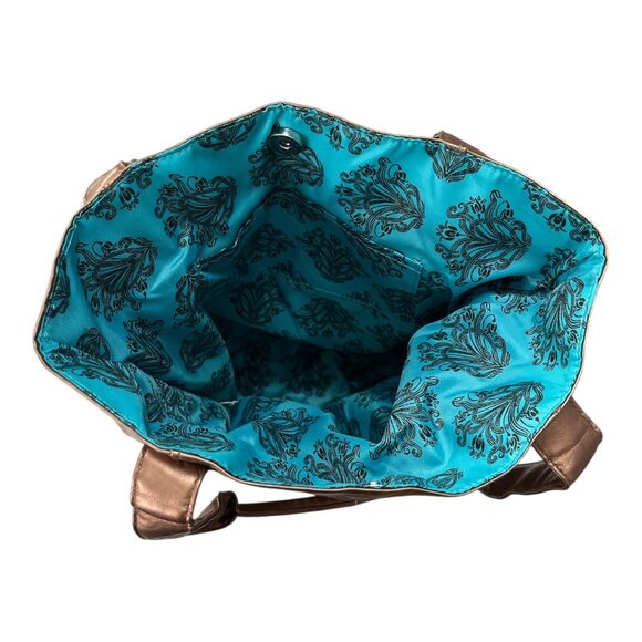 Vintage Nicole Richie Bronze Faux Leather Tote Bag Embossed Logo NWT - Picture 7 of 9